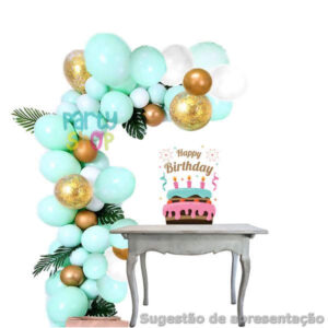 Kit Arco Balões Menta & Ouro - 100 Peças