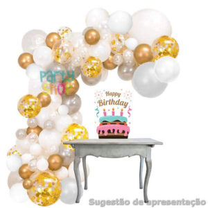 Kit Arco Balões Branco & Dourado - 100 Peças