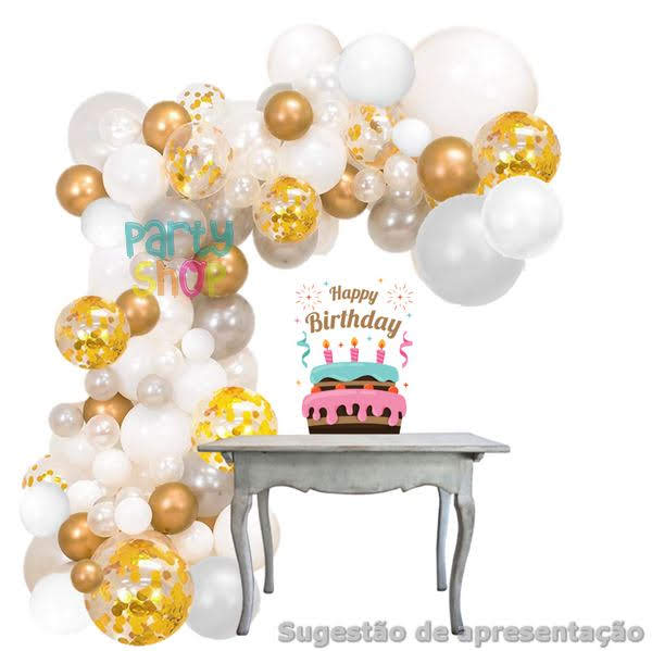 Kit Arco Balões Branco & Dourado - 100 Peças