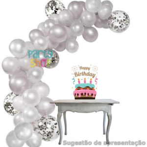 Kit Arco Balões Prata E Branco - 100 Peças