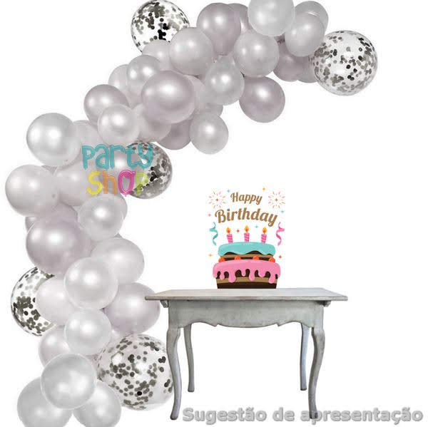 Kit Arco Balões Prata E Branco - 100 Peças