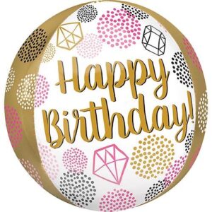 Balão Orbz Happy Birthday Pink & Gold