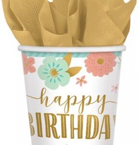 Copos Floral Happy Birthday