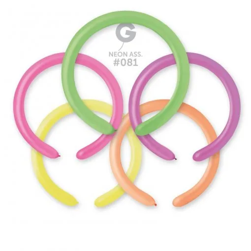 100 Balões Sortidos Neon de modelar de 260 Q GEMAR