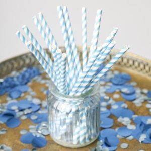 20 Palhinhas De Papel Azuis Às Riscas