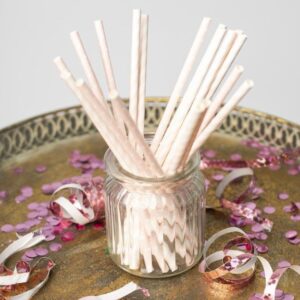 20 Palhinhas De Papel Rosa Às Riscas E Pintas