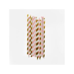 Palhinhas De Papel Ouro E Rosa 25X