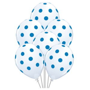 6 Balões Brancos Com Pintas Azuis